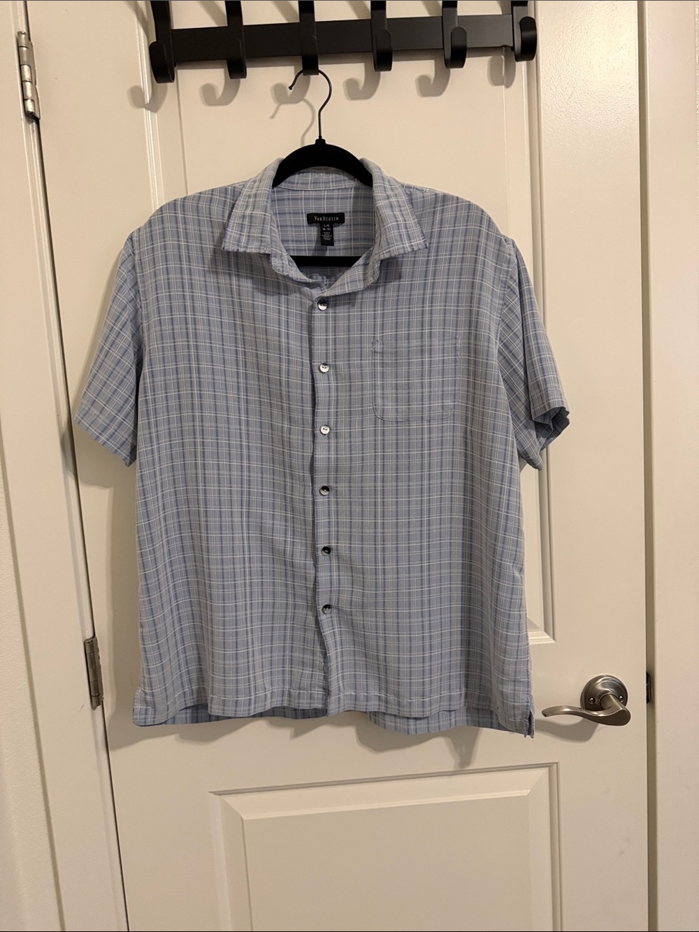 Van Heusen Light Blue Plaid Short Sleeve Button-Down Shirt